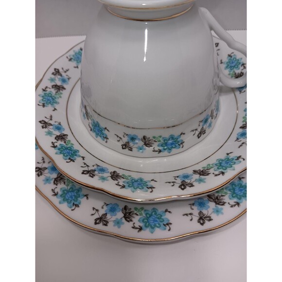 Floral White Porcelain Tea Cup and Saucer Set China - 3 Piece Set - Picture 3 of 7